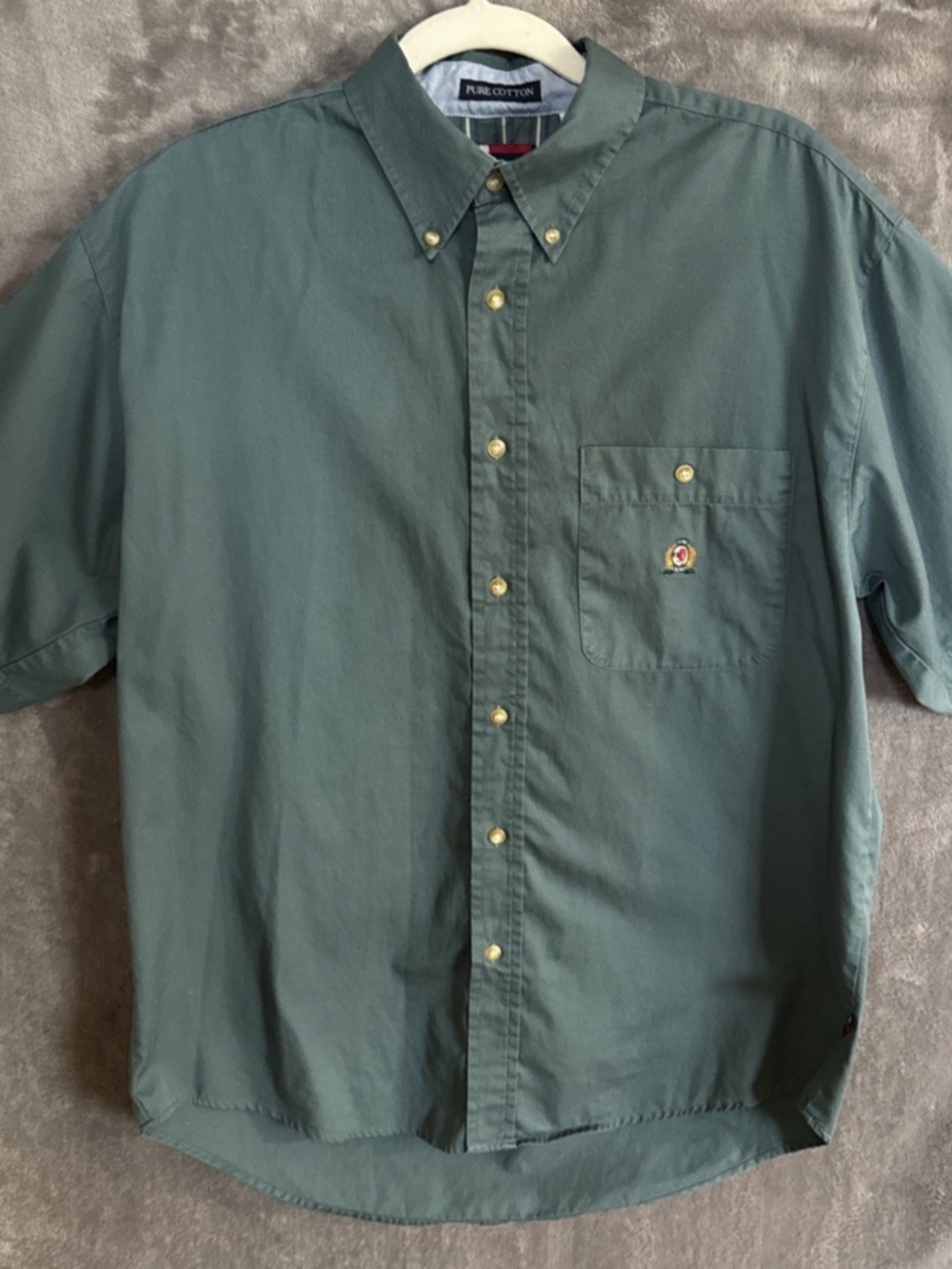 BB Classics Men's 100% Cotton Button Up Shirt Green Crest Pocket Short Sleeve M